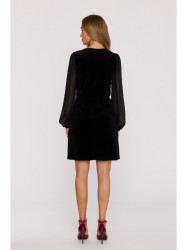 M886 Velvet dress with chiffon sleeves - black