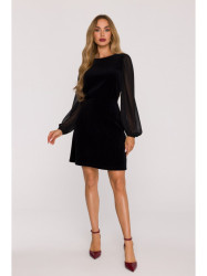 M886 Velvet dress with chiffon sleeves - black