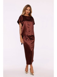 M887 Wrap style satin dress - brown
