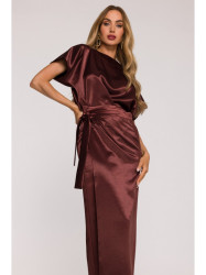 M887 Wrap style satin dress - brown