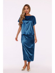 M887 Wrap style satin dress - ocean blue
