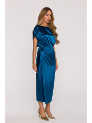 M887 Wrap style satin dress - ocean blue