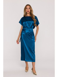 M887 Wrap style satin dress - ocean blue