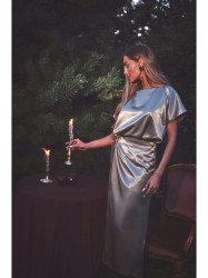 M887 Wrap style satin dress - gold