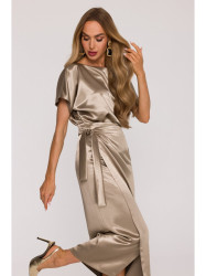 M887 Wrap style satin dress - gold
