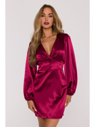 M888 Satin puff sleeve mini dress - maroon
