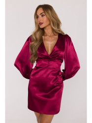 M888 Satin puff sleeve mini dress - maroon