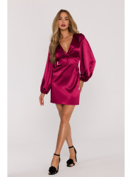 M888 Satin puff sleeve mini dress - maroon