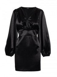 M888 Satin puff sleeve mini dress - black