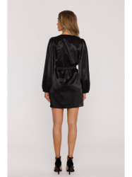M888 Satin puff sleeve mini dress - black