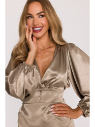 M888 Satin puff sleeve mini dress - gold