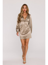 M888 Satin puff sleeve mini dress - gold
