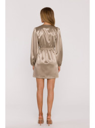 M888 Satin puff sleeve mini dress - gold