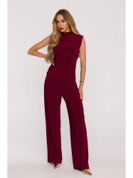 M890 Co-ord set with ruched top and wide leg trousers - maroon
