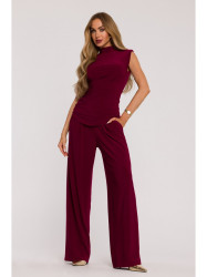 M890 Co-ord set with ruched top and wide leg trousers - maroon