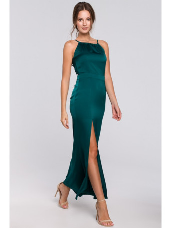 K042 Maxi dress with tied neckline - green
