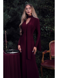 M891 Ruched dress with a sash - maroon