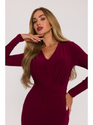 M891 Ruched dress with a sash - maroon