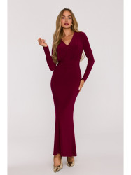 M891 Ruched dress with a sash - maroon