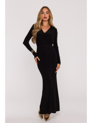 M891 Ruched dress with a sash - black
