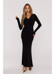 M891 Ruched dress with a sash - black