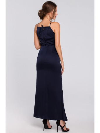 K042 Maxi dress with tied neckline - navy blue