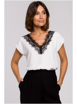 S206 Sleeveless top with lace neckline - ecru