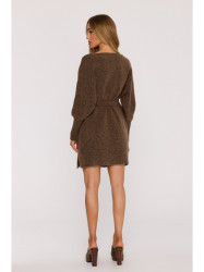 M631 Wrap sweater dress with a tie detail - caramel