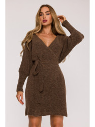 M631 Wrap sweater dress with a tie detail - caramel