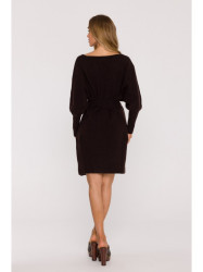 M631 Wrap sweater dress with a tie detail - chocolate