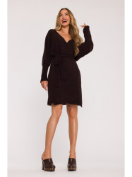 M631 Wrap sweater dress with a tie detail - chocolate