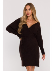 M631 Wrap sweater dress with a tie detail - chocolate