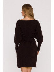 M631 Wrap sweater dress with a tie detail - chocolate