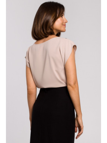 S206 Sleeveless top with lace neckline - beige