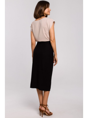 S206 Sleeveless top with lace neckline - beige