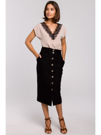 S206 Sleeveless top with lace neckline - beige