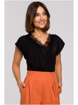 S206 Sleeveless top with lace neckline - black