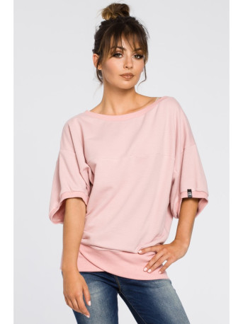 B048 Oversized blouse with a wrap detail - powder