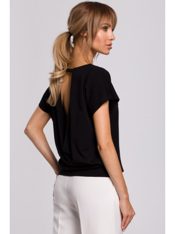 M498 Wrap back short-sleeved top - black