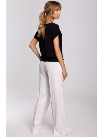 M498 Wrap back short-sleeved top - black