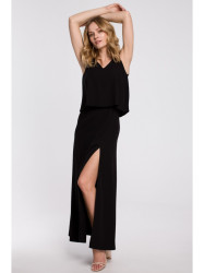 K048 Maxi dress with frill top - black