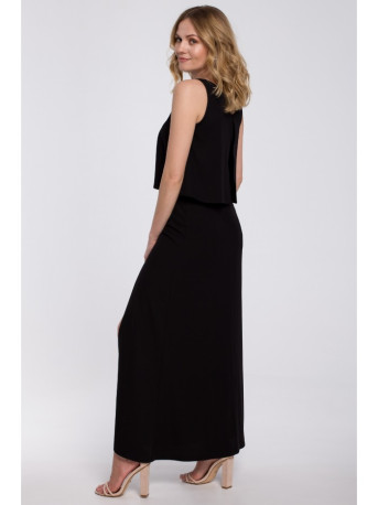 K048 Maxi dress with frill top - black