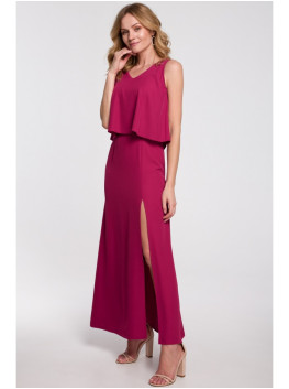 K048 Maxi dress with frill top - plum