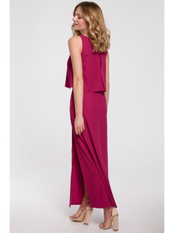 K048 Maxi dress with frill top - plum