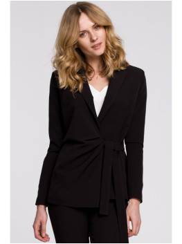 K056 Blazer with a tie belt - black