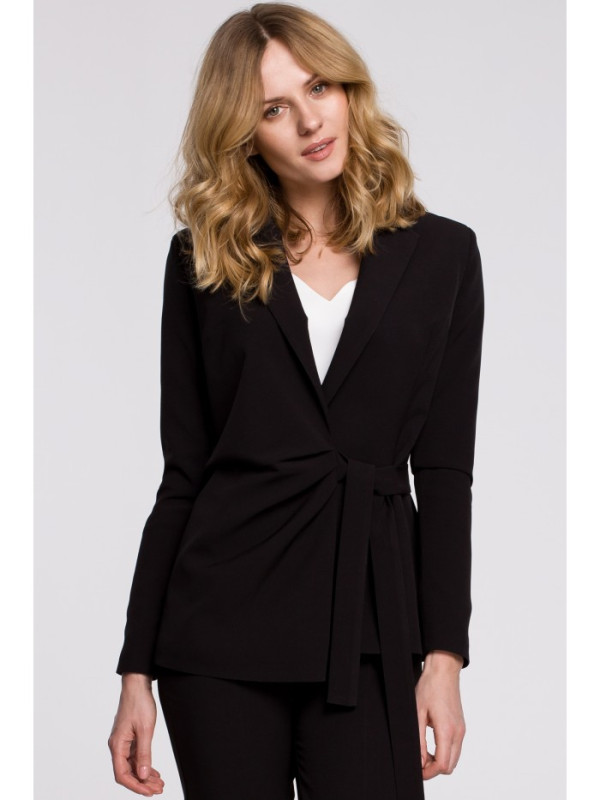K056 Blazer with a tie belt - black