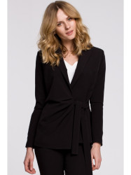 K056 Blazer with a tie belt - black