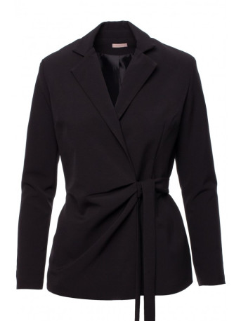 K056 Blazer with a tie belt - black