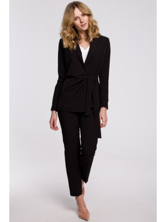 K056 Blazer with a tie belt - black