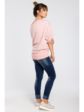 B048 Oversized blouse with a wrap detail - powder